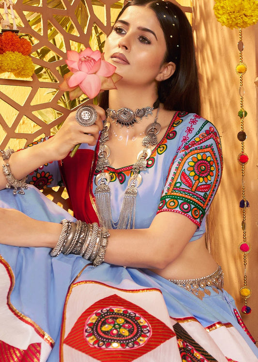 Sky Blue Viscose Embroidered Navratri Lehenga Choli