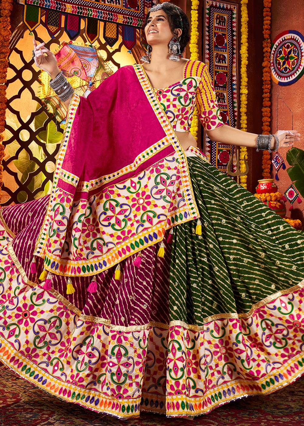 Multicolor Viscose Printed Navratri Lehenga Choli 