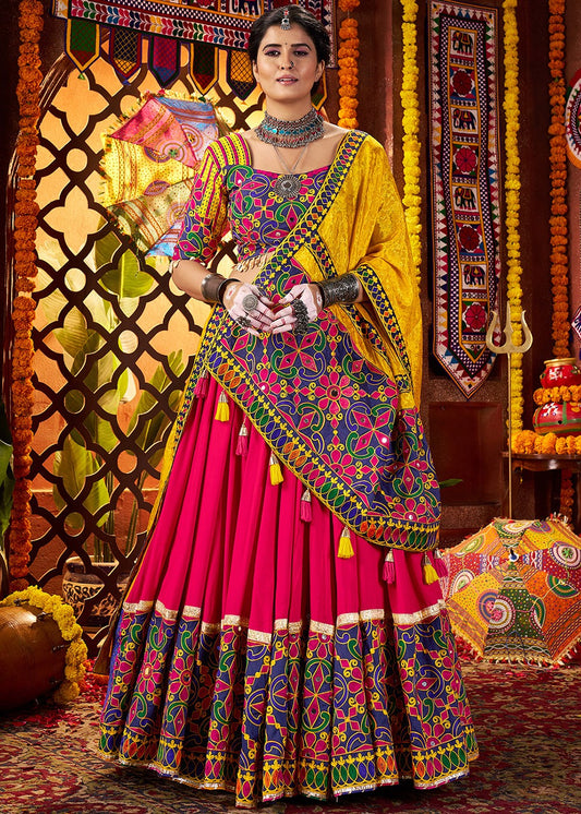 Multicolor Viscose Embroidered Navratri Lehenga Choli 