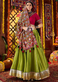 Green Silk Embroidered Navratri Lehenga Choli 