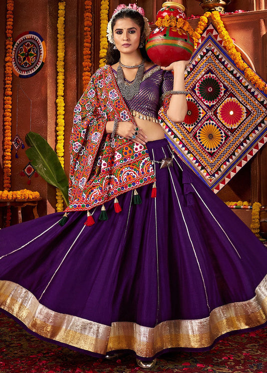 Purple Silk Embroidered Navratri Lehenga Choli