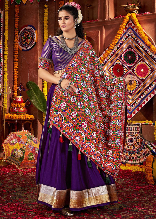 Purple Silk Embroidered Navratri Lehenga Choli 